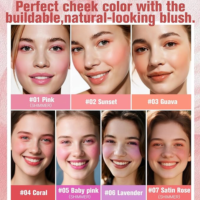 Dewy Liquid Blush for Cheeks, High Pigment Buildable Cream Blush, Long-Lasting Natural Glow - Hydrating Formula Lightweight Makeup Radiant Flushed Cheeks (07 Satin Rose)