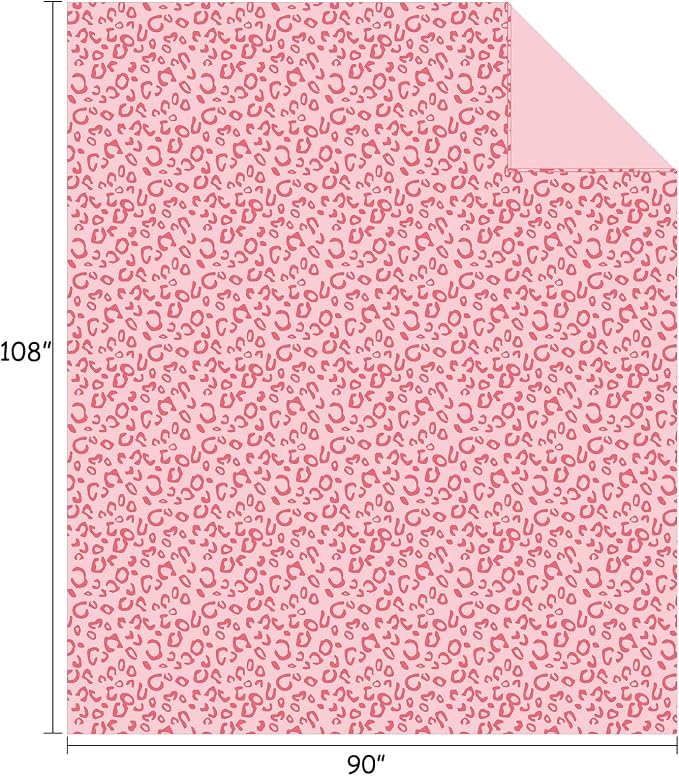 Flannel Fleece Leopard Print Throw Blanket, Super Soft Lightweight King Size Bedspreads, 90"X108", Pink