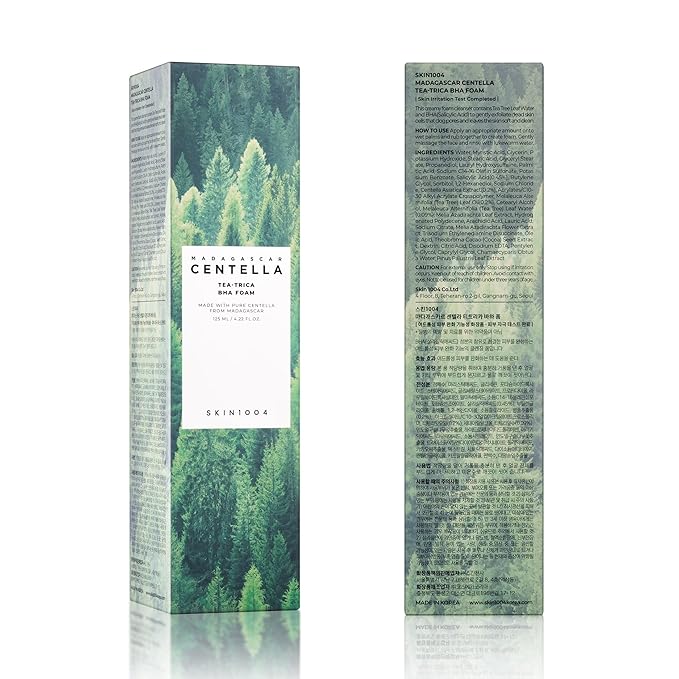 SKIN1004 Tea-Trica BHA Foam, Makeup Remover with Centella Asiatica & Tea Tree, Korean Face Cleanser for Oil & Sebum Balance, Cleansing Foam for Clearing Impurities, Korean Skin Care, 4.22 fl.oz /125ml