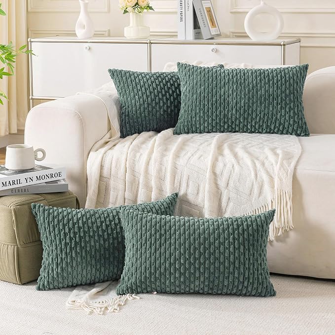 Set of 4 Teal Green Decorative Throw Pillow Covers 16x16 Inch Corduroy Pillow Covers for Bed Couch Sofa Living Room Soft Square Cushion Cases