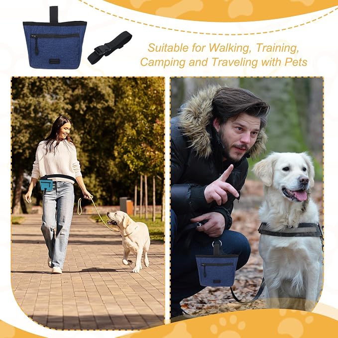 Dog Treat Pouch, Pet Puppies Pouch for Dog Training Behavior Small Fanny Zipper Holder with Belt Portable Reusable (1Pcs, Navy Blue), for Outdoor/Walking/Pets Feed Snack Reward