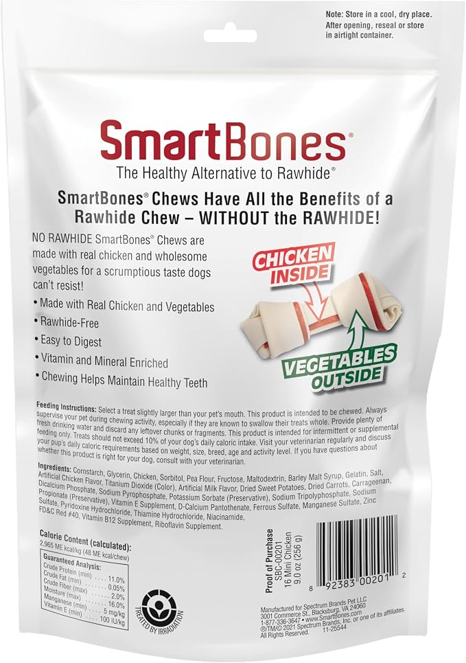 SmartBones Mini Bones Rawhide-Free Dog Treat, With Real Chicken, 16 Count | With With Real Chicken & Veggies, Easy To Digest Chew, Vitamin & Mineral Enriched, Supports Dental Health, For Small Dogs