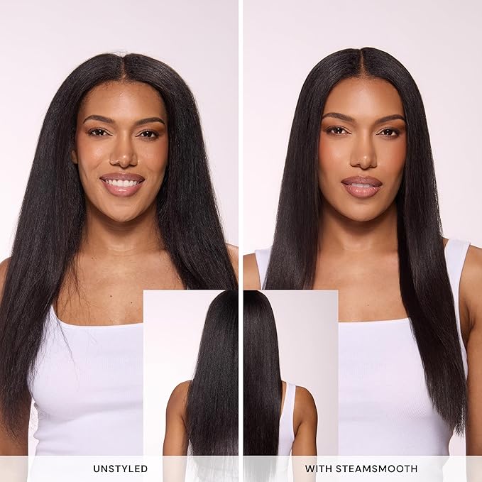 L'ANGE HAIR SteamSmooth Steam Smoothing Comb | Coconut Oil–Infused Steam Brush for Sleek, Shiny Results | Negative Ion Frizz Control | Hydrates & Straightens Hair | (Black)