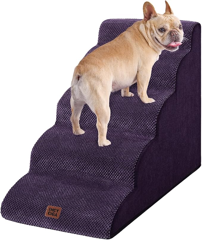 EHEYCIGA Curved Dog Stairs Ramp, 5-Step High Beds, 22.6" H Pet Step | 33D density of pure foam, for Small Dogs and Cats, Pet Stairs for High Bed Climbing, Non-Slip Balanced Indoor, Purple