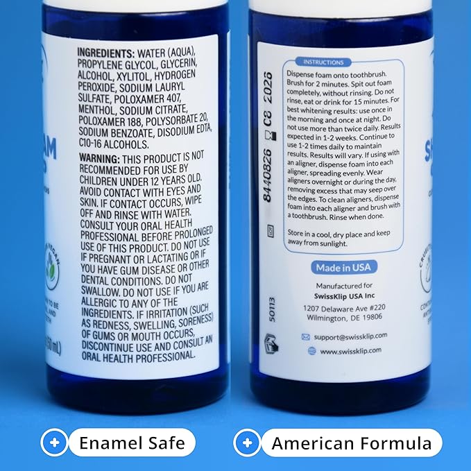 Swissker by Swissklip ShineFoam | Teeth Whitening Foam | Mint Flavor Whitening Toothpaste | Teeth Whitener I Professional Teeth Whitening Kit | 100% Vegan - Made in USA - 1.69 oz - Pack 3