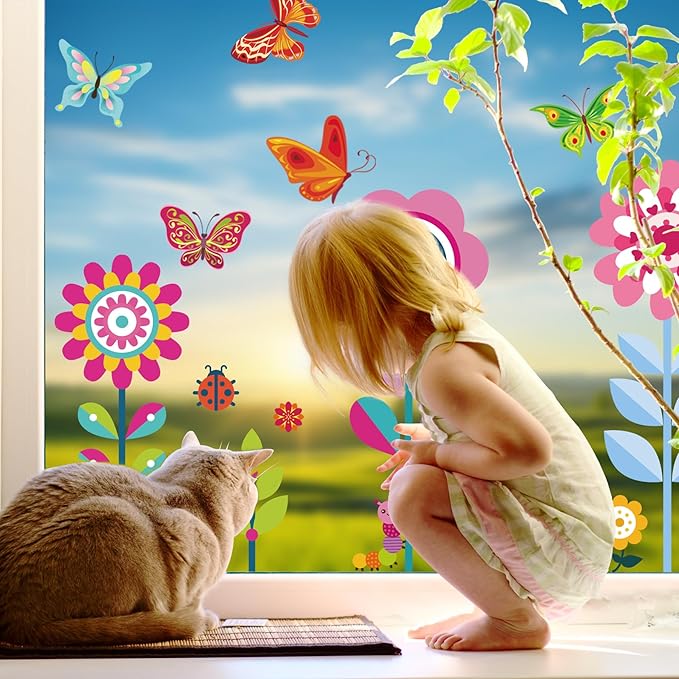 107PCS Spring, Summer & Fall/ Winter Window Clings - Spring Flowers, Butterfly & Others - Decals Sticker Set