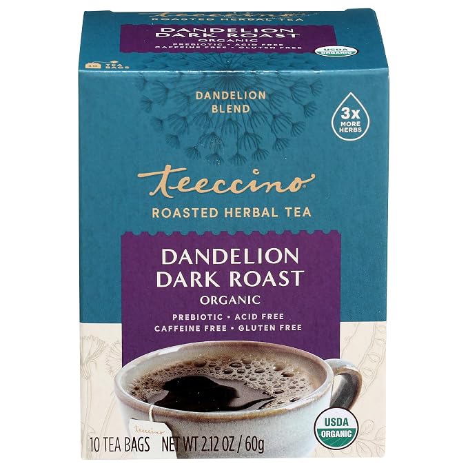 Teeccino, Tea Herbal Dandelion Dark Roast Organic, 10 Count