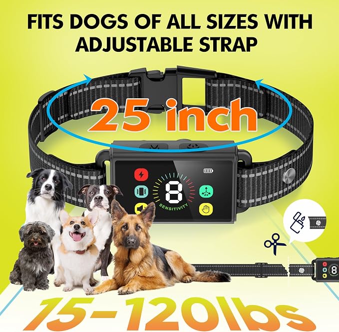Dog Bark Collar, IP67 Waterproof Anti Barking Training Collar with 8 Adjustable Sensitivity,Rechargeable Bark Shock Collar with Beep Vibration Shock for Large Medium Small Dogs(Outdoor&Indoor)