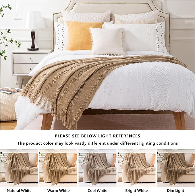 BATTILO HOME Tan Throw Blanket for Couch, 50"x60" | Taupe Throw Blanket for Home Decor, Lightweight Decorative Knit Throw Blanket