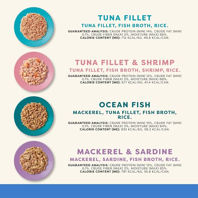 Applaws Fish Variety in Broth Wet Cat Food, 4-Flavor 24-Pack 2.47 oz Cans | 100% Natural, High Quality Ingredients, High Protein, No Artificial Additives, Limited Ingredients
