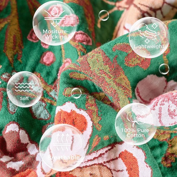 LUTBM Boho Throw Blanket for Couch 50"x60", Cotton Decorative Bed Throws | Green Reversible Floral Butterflies Jacquard, All-Season Lightweight Blankets, For Chair Sofa Bedroom Living Room