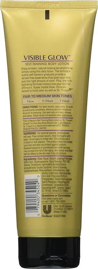 Suave Professionals Visible Glow Self-Tanning Body Lotion, Fair to Medium 7.5 oz (3-Pack)