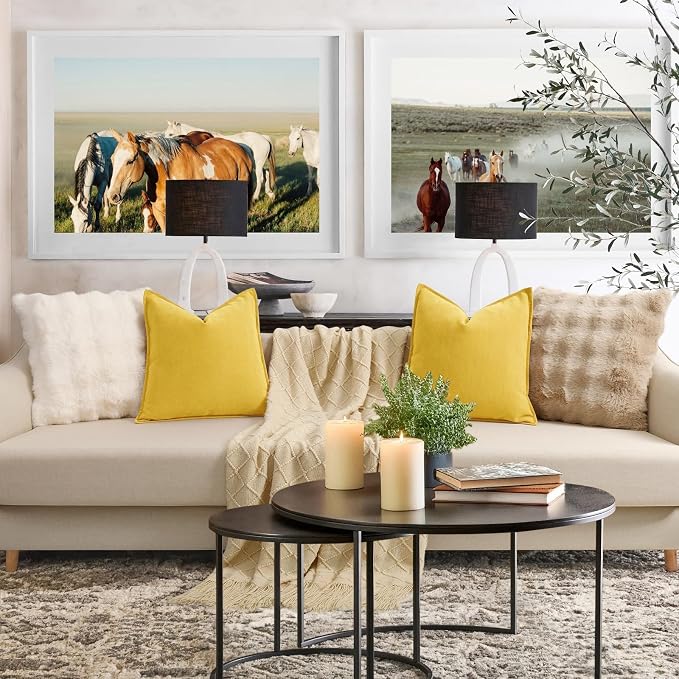 Yellow Pillow Covers 12x20 Set of 2 Chenille Throw Pillow Covers with Elegant Design Soft and Luxurious Decorative Throw Pillows for Couch, Bed, and Home Decor