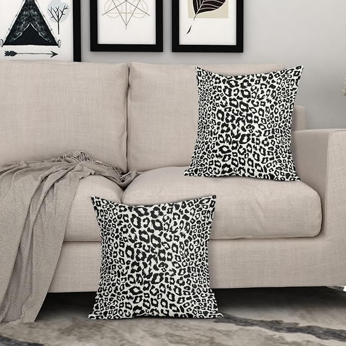Black White Leopard Print Pillow Covers 22x22 Inch Set of 2 Cheetah Animal Spots Decorative Pillow Cases Preppy Chinoiserie Linen Cushion Case Farmhouse Home Decor for Sofa Couch Porch Outdoor