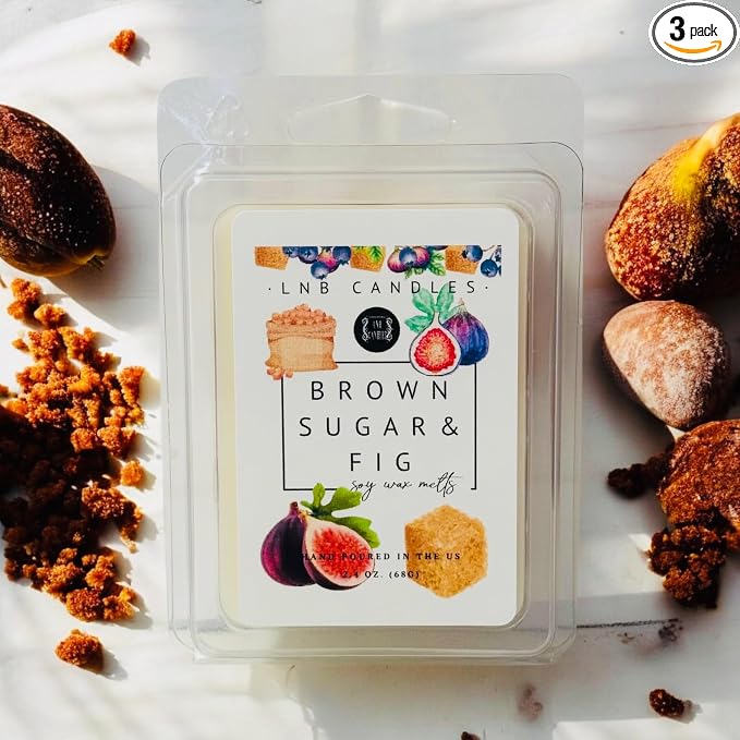 3 PACK Brown Sugar and Fig Wax Melt Made In USA Fragrance Melts Tarts Luxury Premium Soy 3 2.4 ox Clean Ingredients Essential Oils Hand Poured Cubes Long Lasting Strong Scent