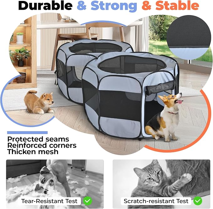 2-in-1 XLarge Cat Playpen, Detachable into 2 Separate Playpens with Additional 2 Doors, Portable Dog Playpen Cat Tent Enclosure for Kitten and Puppy Indoor Outdoor Use(L)