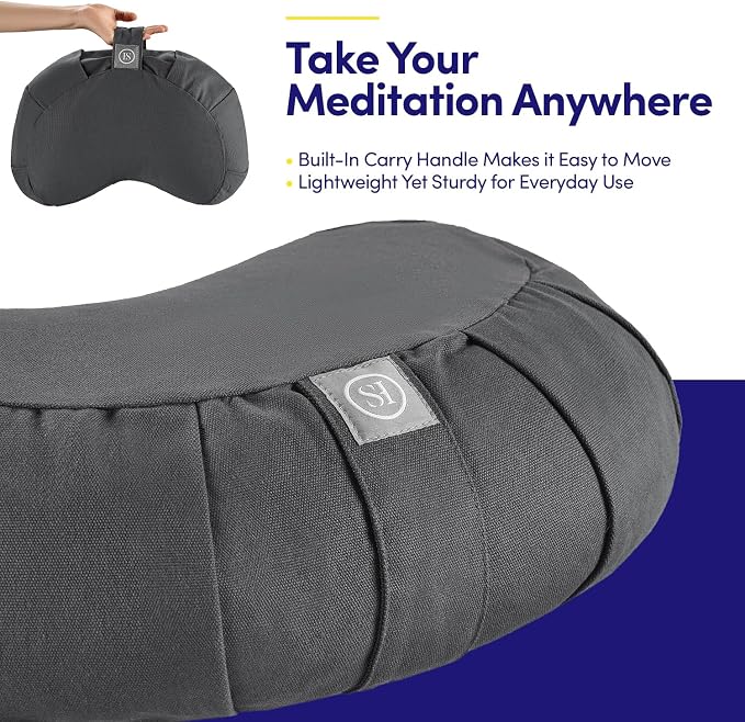 Meditation Cushion Bolster Pillow for Restorative Yoga β Supportive Cushion for Meditation, Pilates, and Relaxation β Filled with Buckwheat Hulls - Removable Cover