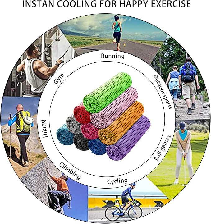 Ponpon 10pcs Cooling Towel Ice Towel Cooling Towels for Neck and Face Microfiber Cooling Towel for Gym, Travel, Yoga, Camping, Running, Outdoor Sport (10 Colors)