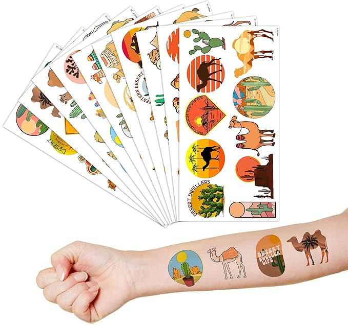 Desert Temporary Tattoos Camel Party Decorations Favors Supplies Summer Themed Cute Stickers 10 Sheets 100 PCS Gifts for Baby Girls Boys Class School Carnival