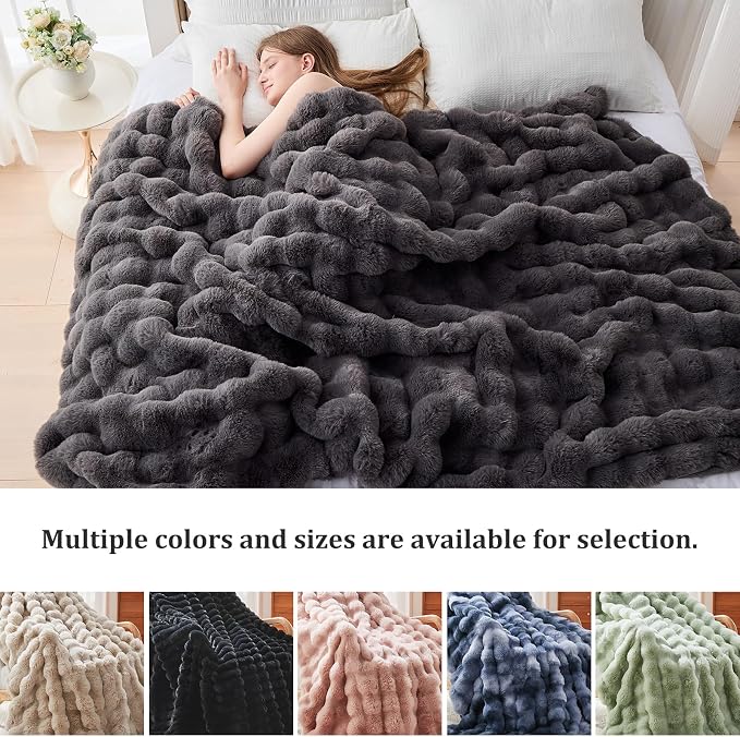 Faux Fur Twin Blanket for Couch, 1000 GSM Cozy Fuzzy Fluffy Soft Plush Thick Bubble Sherpa Blanket for Sofa Bedroom Living Room, Mothers Day Birthday Gifts for Women Home Decor