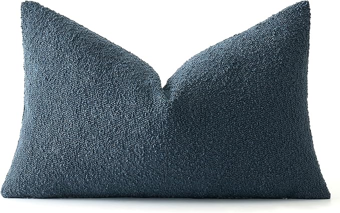 MIULEE Textured Boucle Lumbar Pillow Cover for Bed 12x20 Dark Blue | Pack of 1 Textured Neutral Couch Throw Pillow Cover, Accent Solid Pillowcase, Sofa Living Room Home Decor