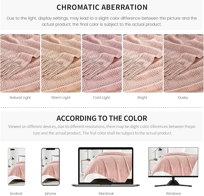 BOURINA Pink Throw Blanket 50x60 Inches Throw Textured Solid Soft Ripple Throws and Blankets for Sofa or Bed Knitted Decorative Throw
