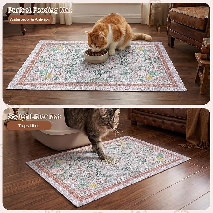 Glittme Cat Litter Mat, 24"x15" Non-Slip Washable Trapping Mat for Cats | Litter Trapping Mat With Thick PVC Coil To Catch Scatter, Soft On Paws And Waterproof Bottom To Protect Floors