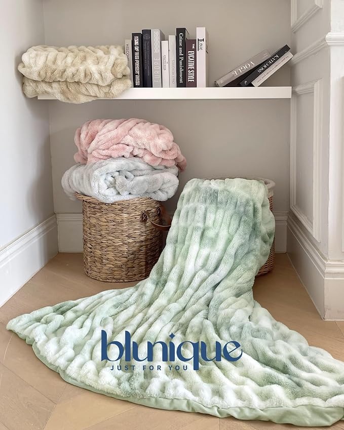 Ultra Soft Cozy Faux Fur Throw Blanket, Fuzzy Plush Thick Bubble Blanket, Luxury Fluffy Blanket for Couch, Sofa, Bedroom, and Living Room, 60x80 Inches,Tie-Dye Cream Beige