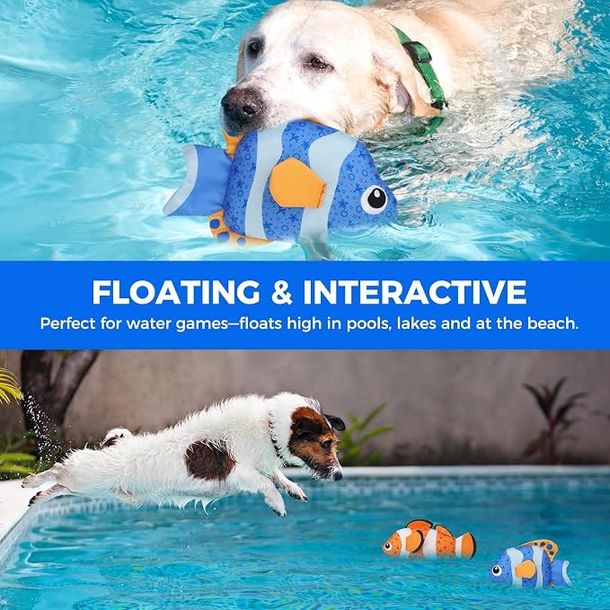 BINGPET Floating Dog Toys, 2 Pack Squeaky Fish Water Toys for Pool