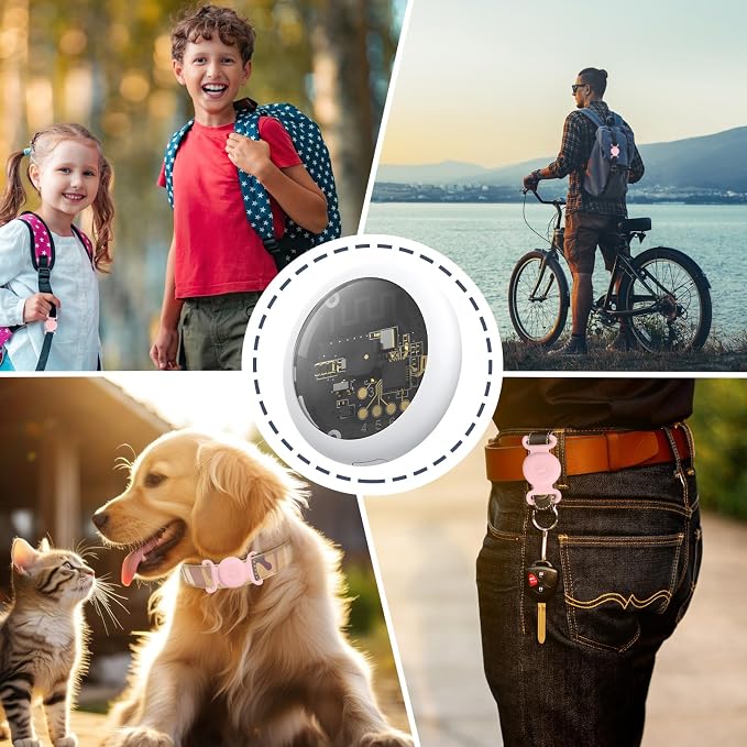 GPS Tracker for Dogs, Mini GPS Pet Tracker with Silicone Cover, IPX8 Waterproof GPS Tracker for Kids,No Monthly Fee,Work with Apple Find My(iOS Only),Dog Tracker Finder Tracker Pets-Pink-5