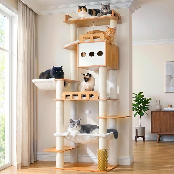 Modern Cat Tree, 76'' Tall Cat Tower - 3 Big Platform GCT103WB