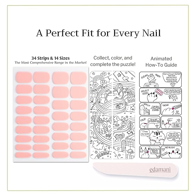 34 Piece Fully Cured Gel Nail Strips With No UV Light Needed, 14+ Days Gel Nail Polish Stickers, Salon Quality, Easy to Apply & Remove – Toxin Free, No Damage (Ballet)