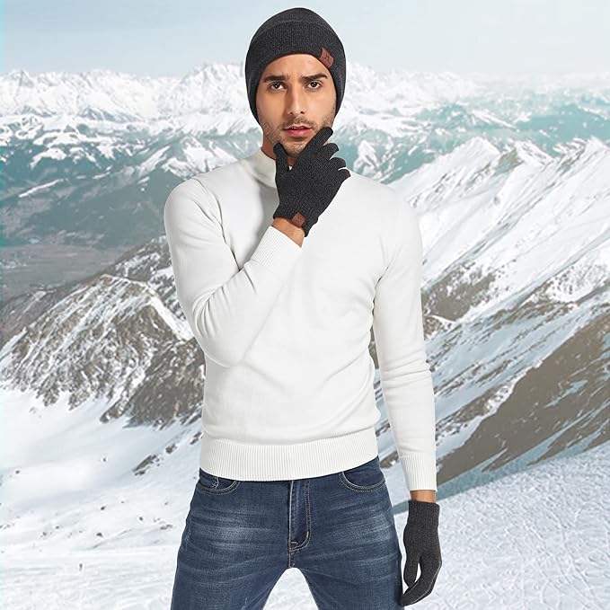 Winter Warm Beanie Hat Touchscreen Gloves Set, Soft Skull Cap Gloves Set for Men and Women with Warm Knit Fleece Lined