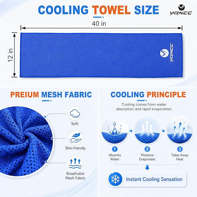 YQXCC 4 Pack Cooling Towels 40"x12", Cool Ice Towels for Neck & Face | Cooling Neck Wraps, Soft Breathable Microfiber Chilly Towels, Ideal for Gym, Yoga, Golf, Running, Camping & Hot Weather
