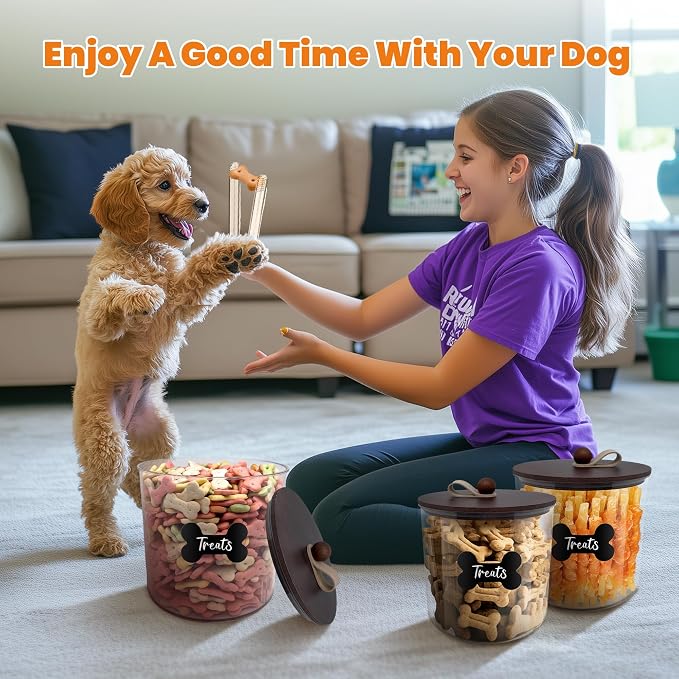 HOYTAMDAR 3 Pack Airtight Dog Treat Containers Bamboo Lids, Dog Treat Jars