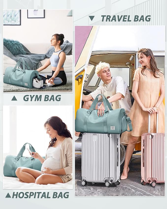 Travel Duffle Bag,Weekender Overnight Bags for Women with Shoes Compartment,Tote Gym Bag Personal Item Carry On Bag for Travel Business Trips Sport Hospital Dance Light Blue
