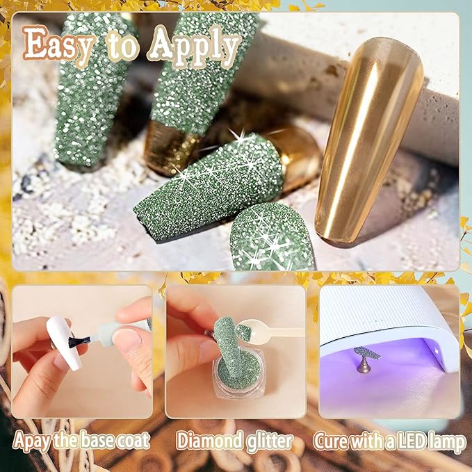Allstarry Diamond Nail Glitter 4 Colors Sparkling Korea Reflective Glitter Diamond Dust Shiny Powder Pigment Craft Sequins Nail Supplies for Nail Art Gel Polish Crafts Disco Party Nightclub Wedding