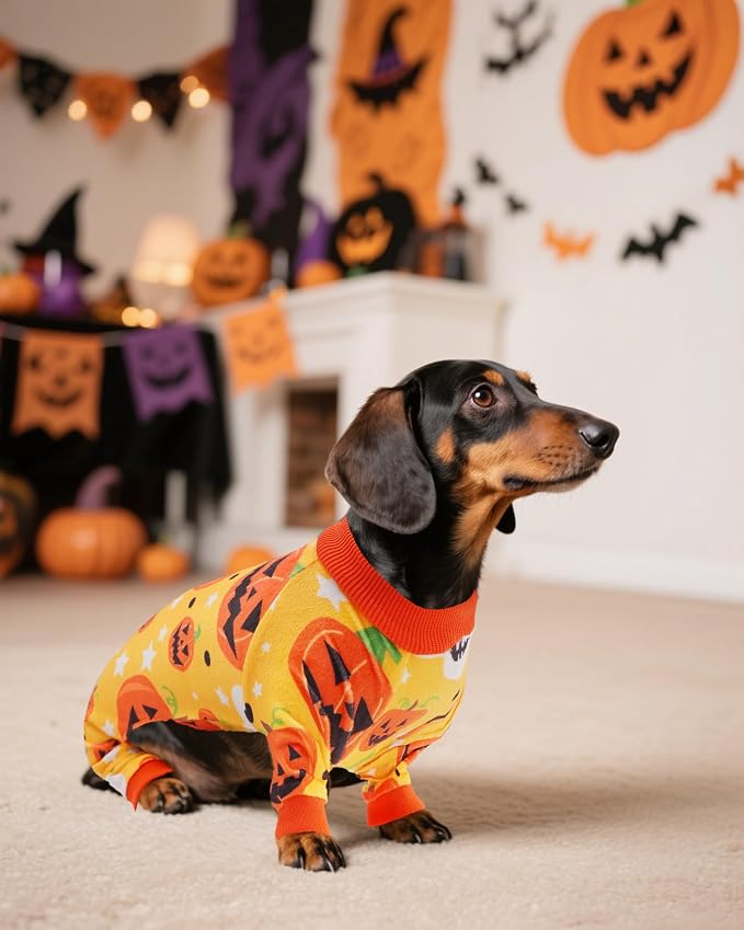 PET SHOW 4 Pack Fleece Dog Pajamas Warm Halloween for Medium Dogs | Soft stretchy dogs onesies,boy girl pjs with sleeve,holiday jumpsuit costume for small pets,M