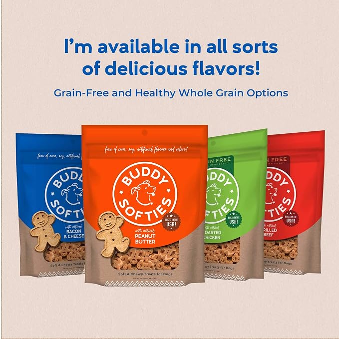 TIKI PETS Buddy Biscuits Softies 8 oz Pouch, Soft & Chewy, Natural Peanut Butter Flavor Dog Treats, Oven Baked in The USA (Pack of 3)
