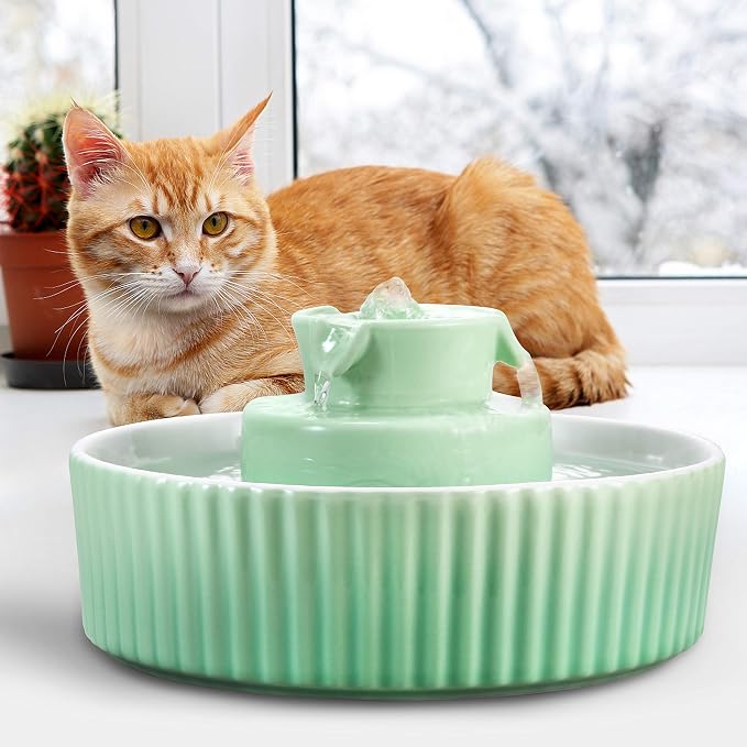 Wonder Creature Ceramic Cat Water Fountain, Stable Cupcake Design, 71oz | 2.1L Pet Fountain with Anti-Tip Ceramic Design, 2 Quiet Pumps, 360° Water Flow, 3 Filters for Cats and Dogs