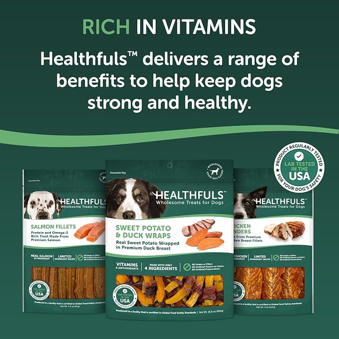 HEALTHFULS Real Sweet Potato & Duck Fillet Wraps, Natural Dog Treats, 16 oz | Natural Sweet Potato, Premium Duck Breast, Vitamins & Antioxidants, No Artificial Colors, Everyday Treat, For All Life Stages