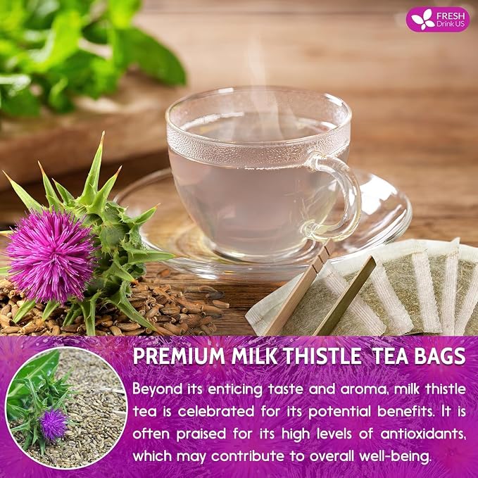 Premium 135 Milk Thistle Tea Bags, 100% Natural & Pure from Milk Thistle Seeds. Made with Natural Material Tea Bags. No Sugar, No Caffeine, No Gluten, Vegan, Promote Cleansing & Wellness - With Antioxidants & Minerals