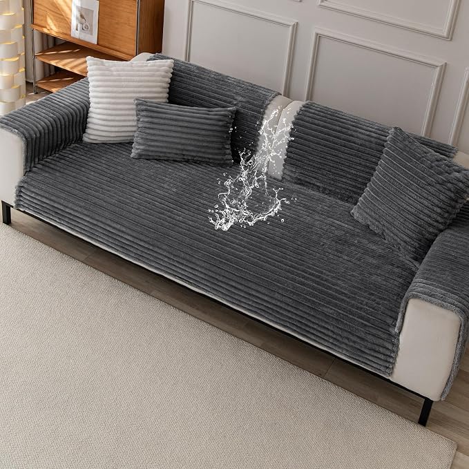 Waterproof Couch Cover & Sofa Cover, Couch Covers for Sofa Washable Non-Slip, Soft Dog Bed Protector for Sectional, Loveseat, Living Room, Car & RV Furniture (Dark Gray, 23.62"x23.62" 2 Pack)