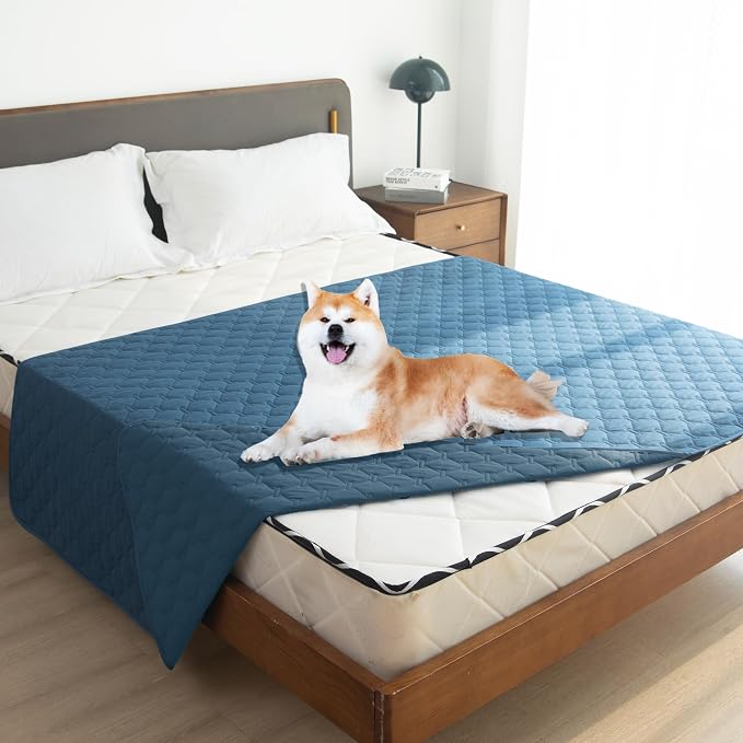 gogobunny Waterproof Dog Blankets for Large Dogs, Pet Bed Cover Breathable | Washable Pee Pads, Quilted Throw Blanket, Furniture Protector for Couch Sofa Bed Car, 82x82 Inch Dark Blue