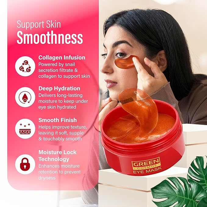 Green Cosmos Advanced Snail Hydrogel Eye Patch (60pc) Gel Serum Mask, Puffy Under Eye Treament, Fine Lines, Refresh, Hydrate - Snail Secretion Filtrate