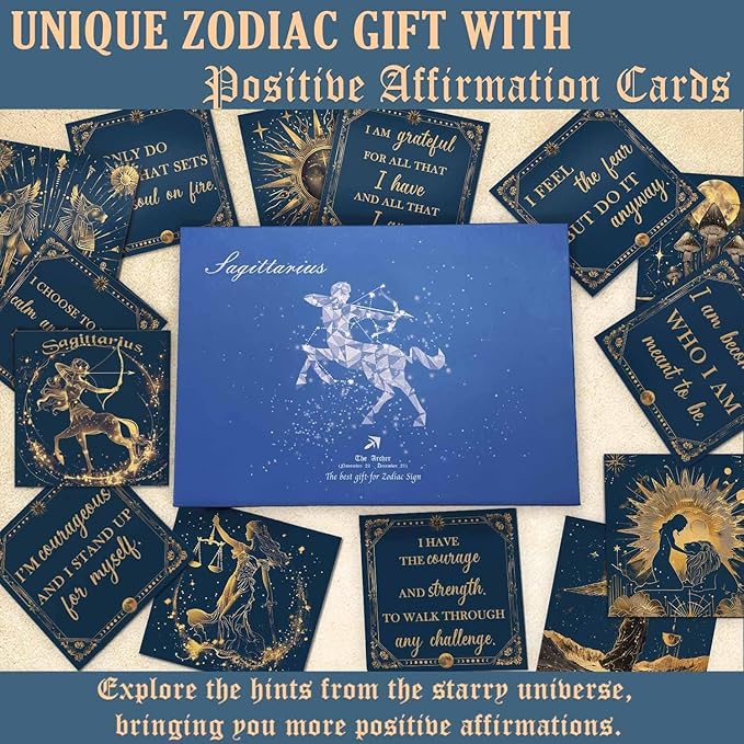 Faivykyd Sagittarius Birthday Crystals Gifts - 6 Sagittarius Zodiac Healing Stones w/ 50 Miracle Mantras Affirmation Cards, Spiritual Gifts for Positive Energy, Self-Care, Love & Wealth