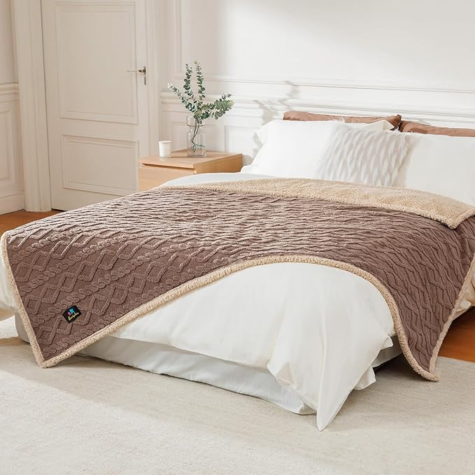 Luciphia Waterproof Blanket for King Bed Reversible Fleece Couch Cover | Reversible waterproof pet blanket soft fleece machine washable protect couch bed, Khaki-thicken 100" x 82"