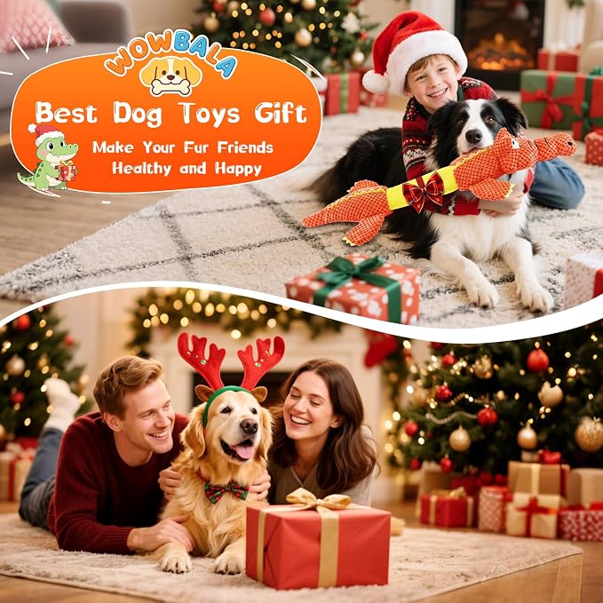 WOWBALA Interactive Tug of War Dog Toys for Small to Large Breeds-Squeaky Puppy Toys with Crinkle Paper, Stuffed Chew Dog Toys to Keep Them Busy, Training Reward Gift (Orange)