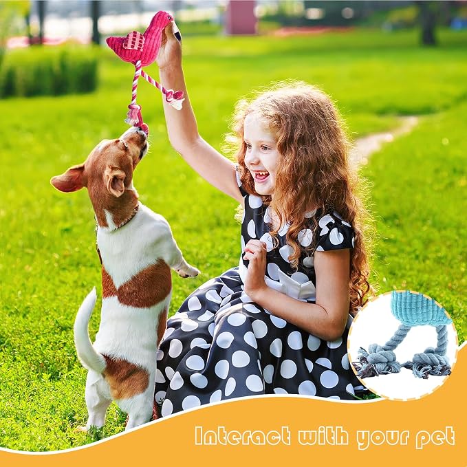 MRSOHRET 2 Pack Plush Dog Toys with Rope, Squeaky Dog Toys, Tug of War Dog Interactive Toy, Durable Dog Chew Toys for Large Dogs & Puppies