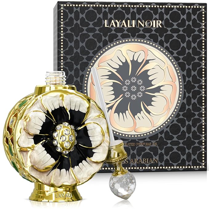 Swiss Arabian Layali Noir – Arabian Perfume Oil Fragrance with Cognac, Vanilla and Tonka – Luxury Products From Dubai – Long Lasting & Addictive Parfum – Arabic Perfume Oil for Women (0.5 oz)